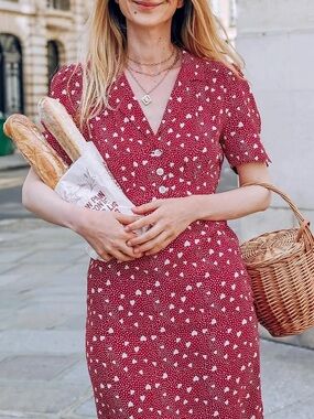 Rouje Anais dress in Red Heart Dot Print sz38 🇫🇷🥖